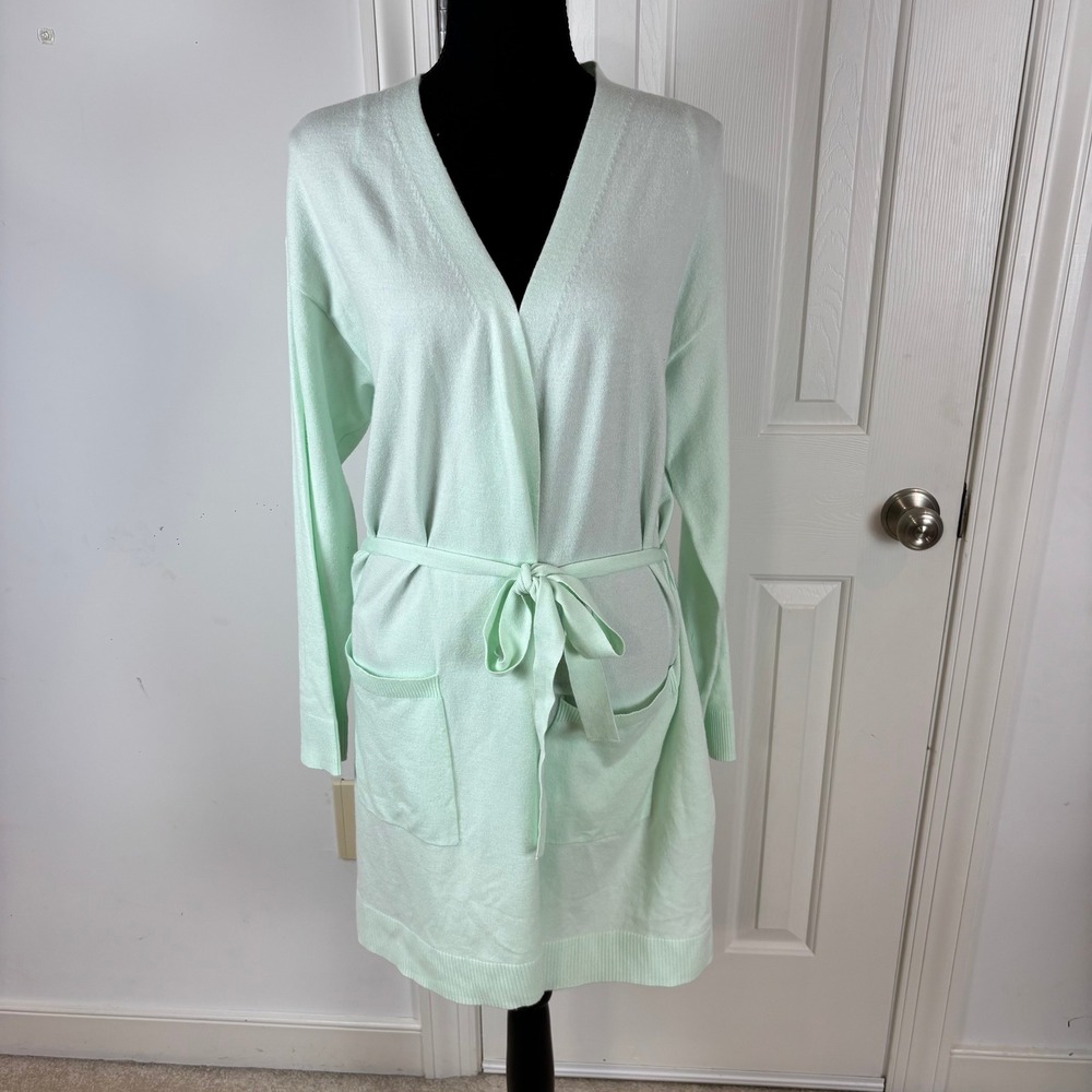 State of Day Intimates Mint Green Belted Cardigan Robe L Lenzing Ecovero Knit